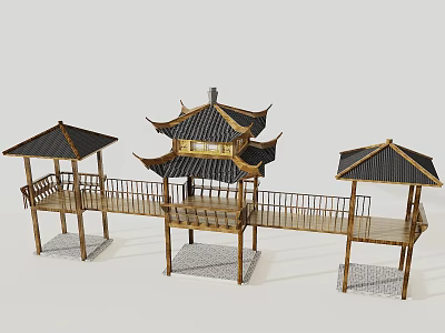 Traditional Chinese Architecture Model With Wooden Pavilions And Classic Roof Design 3d model