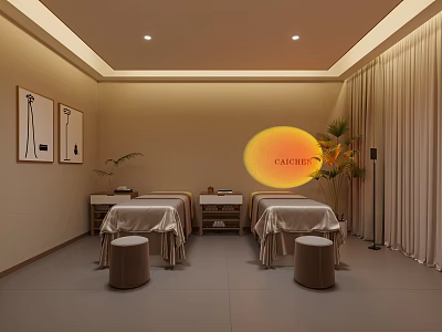 Modern SPA Sauna Room With Massage Beds Decorative Paintings And Soft Lighting 3d model