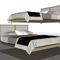 Modern Double Bed with Wooden Frame Black White Bedding and Headboard Design on Rug