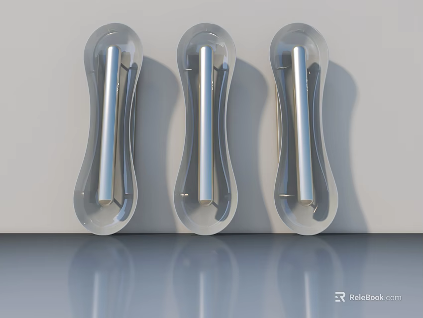 Modern Hinged Door Handles With Transparent Glass And Stainless Steel Design 3d model 