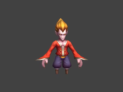 Game and Movie Character with Spiky Blonde Hair Purple Eyes Red Shirt and Purple Pants 3d model