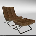 Comfortable Brown Furry Lounge Chair With Ottoman And Modern Metal Frame