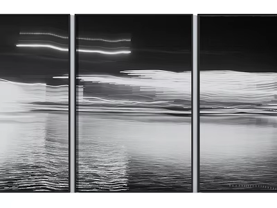 Abstract Triptych Wall Art With Black And White Light Streaks And Water Reflection 3d model