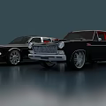 Two Black And Silver Classic Cars With Red Interior Shiny Exterior And Chrome Details
