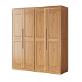 Modern Interior Natural Wooden Four Door Wardrobe Simple Design With Potted Plant Wall Art