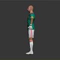 A Man in Green Soccer Jersey Red Details White Shorts Goalkeeper Gloves Arms Outstretched