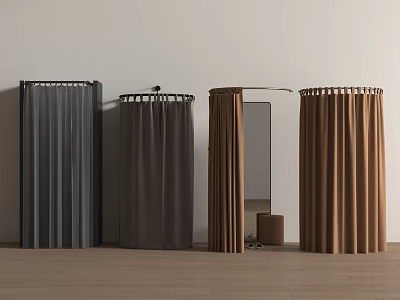 Public Facility Bathroom Shower Curtains In Gray Dark Gray Brown Colors With Mirror And Bucket 3d model
