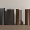 Public Facility Bathroom Shower Curtains In Gray Dark Gray Brown Colors With Mirror And Bucket