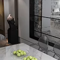Modern Living And Dining Space With Grey Sofa Glass Coffee Table
