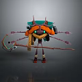 Cartoon Fantasy Game Character With Green Orange Headgear Multiple Arms Scarf And Bow Weapon