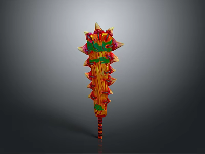 Vibrant Colored Spiked Weapon Design With Orange Red Green Patterns And Decorative Stripes 3d model