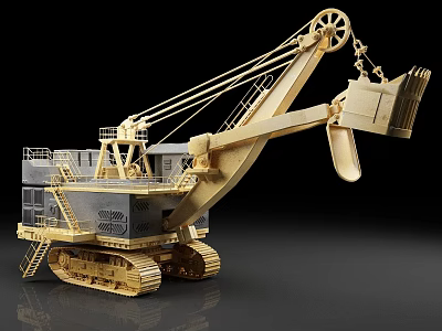Golden Heavy Duty Utility Vehicle with Crawler Tracks Long Arm and Bucket for Construction Mining 3d model