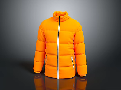 Stylish Orange Puffer Jacket With Stand Collar Front Zipper And Padded Sleeves 3d model