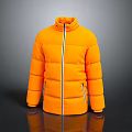 Stylish Orange Puffer Jacket With Stand Collar Front Zipper And Padded Sleeves