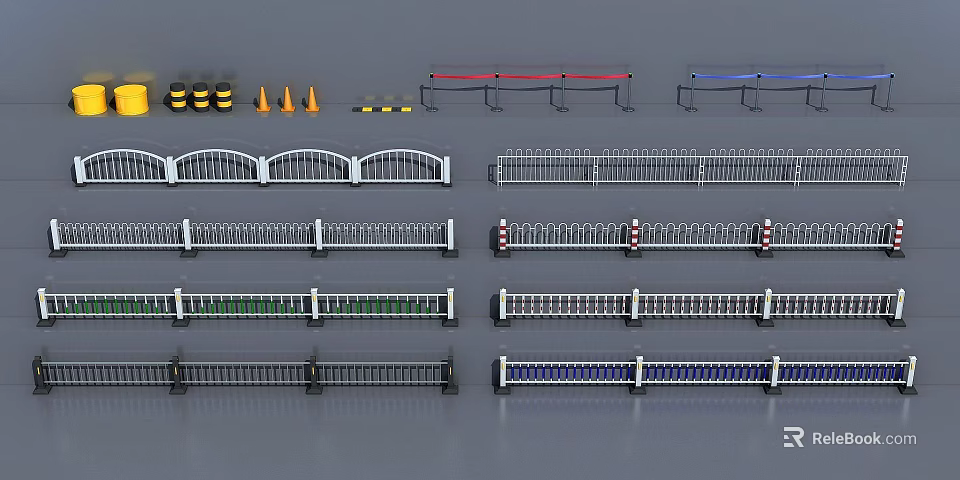 Road Facilities Collection Featuring Guardrails Traffic Cones And Safety Barriers 3d model 