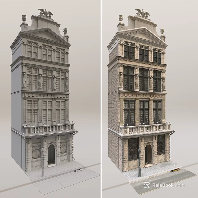 Classical Office Building With Multi storey Facade Ornate Windows Decorative Balcony And Architectural Details 3d model 