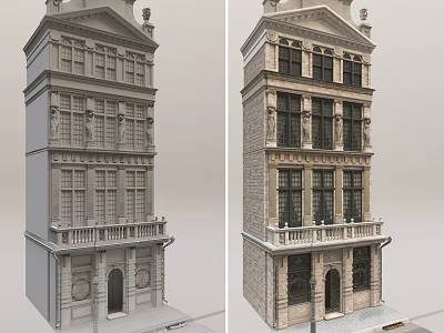 Classical Office Building With Multi storey Facade Ornate Windows Decorative Balcony And Architectural Details 3d model