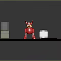 Red Animal Character on Platform with Colored Cubes and Yellow Rectangle 3D Scene