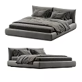 Modern Upholstered Double Bed With Elegant Design Multiple Pillows And Gray Bedspread 3d model