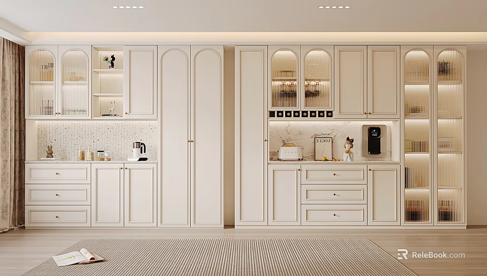 Modern Elegant White Wine Cabinet With Glass Doors Cabinets And Drawers 3d model 