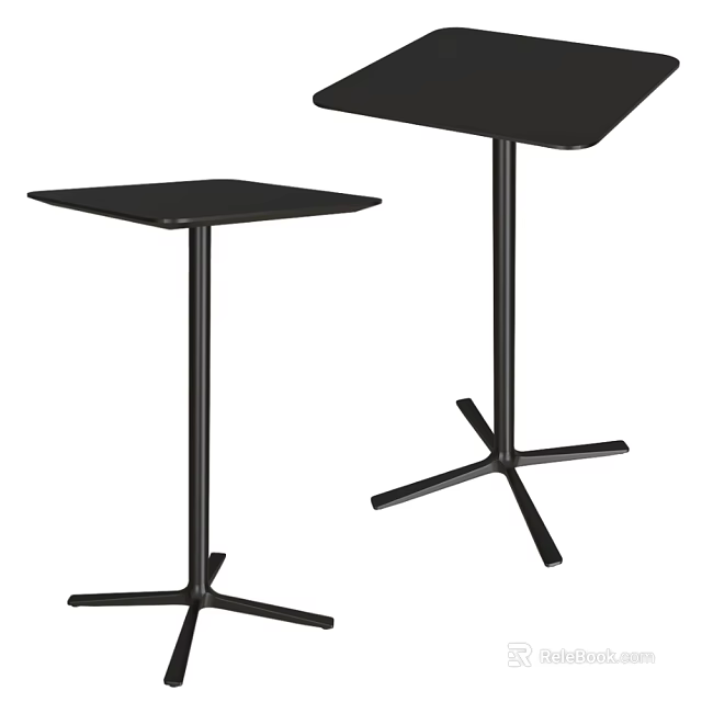 Modern Black Side Tables with Square Top and Sturdy Cross Base Design 3d model