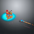 Modern Decorative Scene With Blue Glowing Base Orange Red Structures And Geometric Shapes