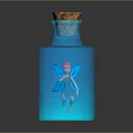 Blue Glass Bottle With Cork Stopper And Fairy Illustration Design