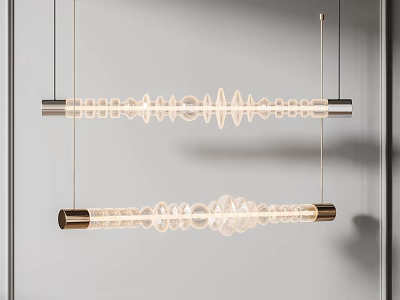 Modern Linear Chandeliers With Wave Design Brass Frames And Warm Glowing Light 3d model