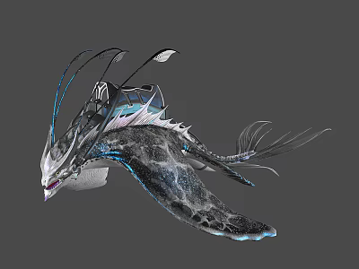 Mystical Dragon Creature With Iridescent Wings And Intricate Horns Design 3d model