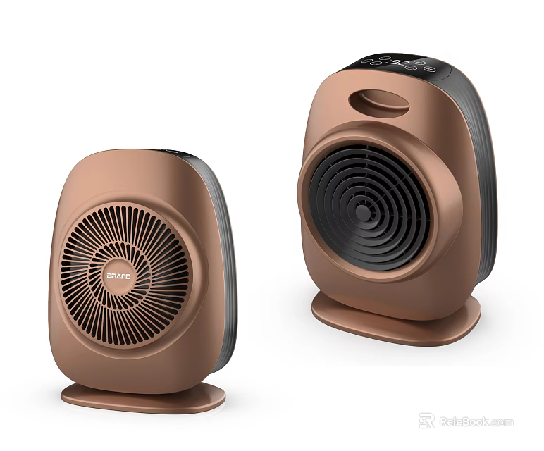 Dual Brown Electric Heaters With Portable Design Fan Grille And Digital 3d model 