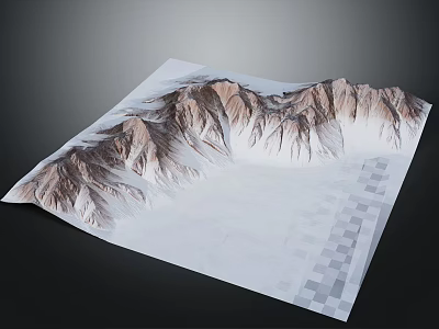 Natural Mountain Landscape Pattern On White Paper With Black Background And Checkerboard Edge 3d model