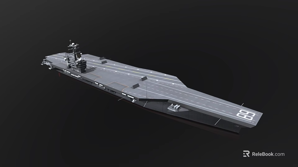 Modern Military Aircraft Carrier With Flight Deck And Navigation Systems 3d model 
