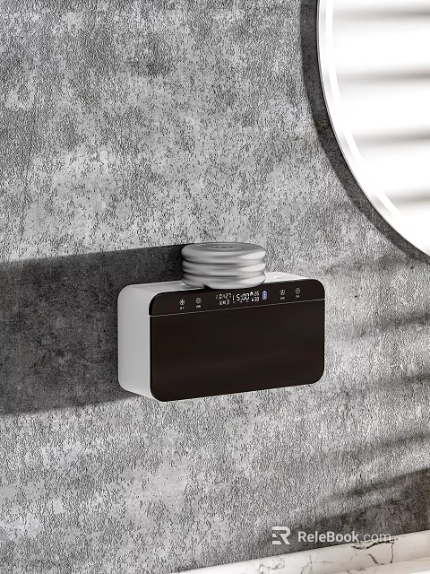 Modern Wall Mounted Bathroom Cabinet Rack With White Black Color Design And Round Mirror On Grey Wall 3d model 