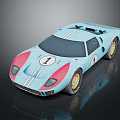 Vintage Light Blue Racing Car With Pink Accents White Stripes Number 1 And Yellow Wheels