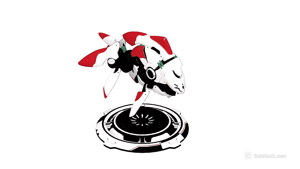 Red And White Mechanical Figure With Circular Base And Intricate Design 3d model 