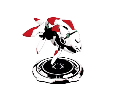 Red And White Mechanical Figure With Circular Base And Intricate Design 3d model