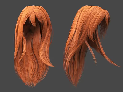 Woman's Long Reddish Brown Hair Displayed From Two Different Angles With Smooth Texture 3d model