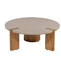 Round Light Colored Coffee Table With Wooden Legs And Central Base Design 3d model