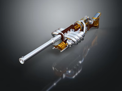 Futuristic Weapon Design Featuring Metallic Structure Gold Accents And Sleek Barrel Components 3d model