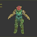 Game Movie Character Futuristic Armored Warrior Standing In Metallic Brown Gold Armor And Helmet