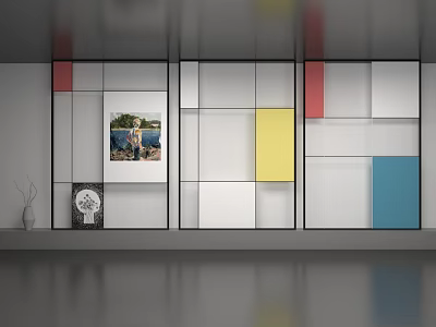 Modern Room Divider With Colorful Panels Geometric Design And Storage Spaces 3d model