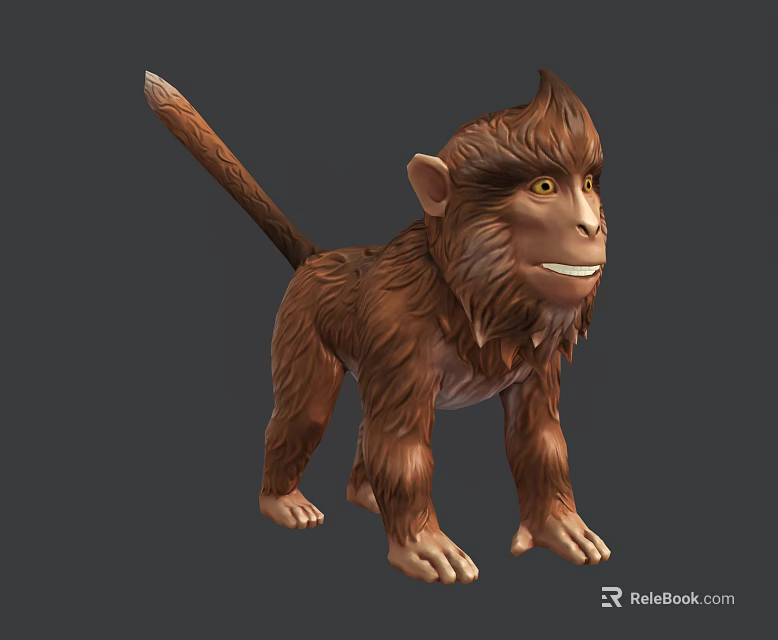 Animated Game Character Anthropomorphic Monkey With Brown Fur Long Tail And Friendly Expression 3d model 