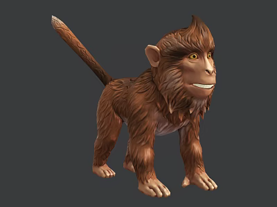 Animated Game Character Anthropomorphic Monkey With Brown Fur Long Tail And Friendly Expression 3d model