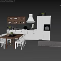 Modern Kitchen Interior With Dining Table Chairs White Cabinets Windows And Plants