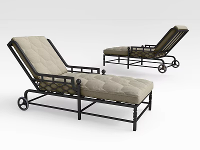 Outdoor Lounge Chair With Metal Frame Beige Cushion And Rolling Wheels Design 3d model