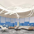 Modern Leisure Area Interior With Cloud Shaped Pendant Lights L Shaped Sofa And City View