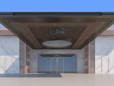 Modern Entrance Gate Design With Marble Walls Wooden Ceiling And Glass Doors 3d model