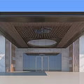 Modern Entrance Gate Design With Marble Walls Wooden Ceiling And Glass Doors