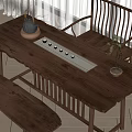 Chinese Style Solid Wood Tea Table and Chairs with Embedded Tea Tray and Natural Grain 3d model