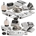 Decorative Ornament Set With Alarm Clock Open Books Coffee Cup Cookies Vintage Camera And Glasses